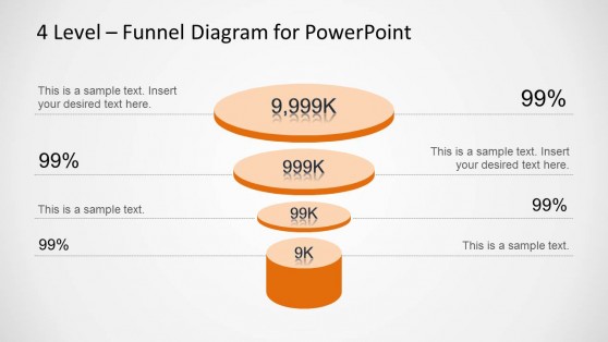 Orange 4 Level Funnel Diagram for PowerPoint